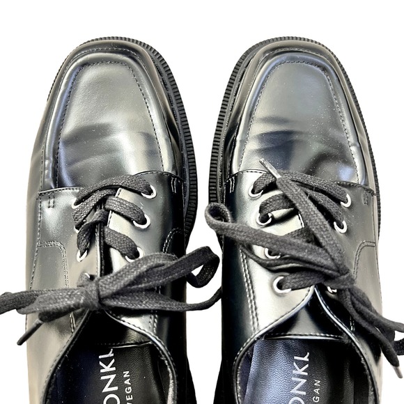 MONKI Women's size 8.5 Black Vegan Leather Chukka Chunky Lace Up Loafers Preppy - Picture 4 of 8
